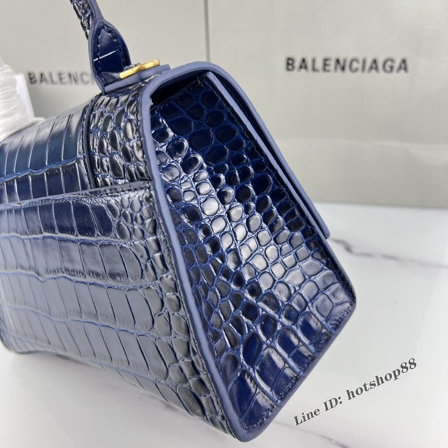 Balenciaga專櫃爆款寶藍鱷魚紋金扣手提女包 巴黎世家原廠S號Hourglass沙漏包 款號：8895 fyj1191